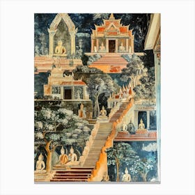 Ancient Buddhist Temple Painting Of The Life Of Buddha Inside Of Wat Pho In Bangkok, Thailand Canvas Print