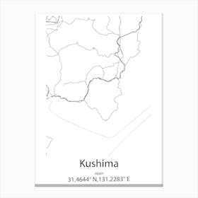 Kushima,Japan Minimalist Map Canvas Print