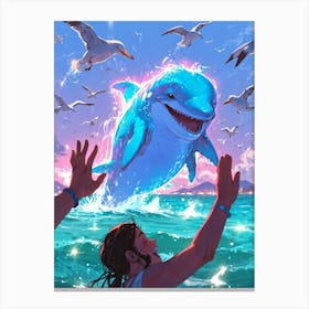 Dolphins And Seagulls Canvas Print
