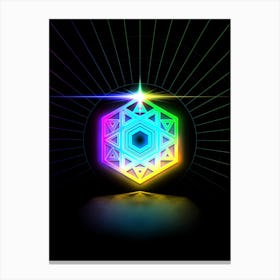 Neon Geometric Glyph Abstract in Candy Blue and Pink with Rainbow Sparkle on Black n.0436 Canvas Print