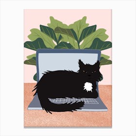 Cat On Laptop Canvas Print