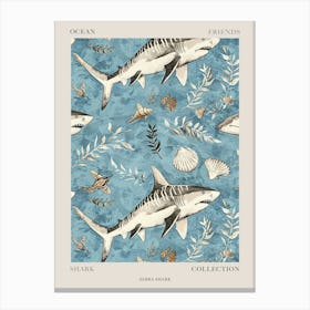 Pastel Blue Zebra Shark Watercolour Seascape Pattern 3 Poster Canvas Print