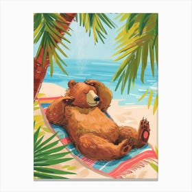 Brown Bear Relaxing In A Hot Spring Storybook Illustration 2 Canvas Print