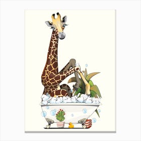 Giraffe Sitting In The Bath Canvas Print