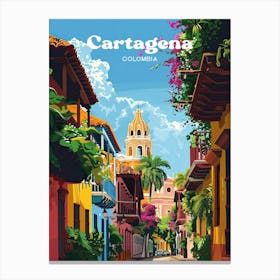 Cartagena Colombia Town Travel Illustration Canvas Print