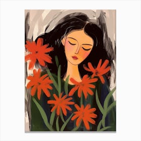 Woman With Autumnal Flowers Edelweiss 1 Canvas Print