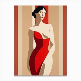 Woman In A Red Dress Abstract red and beige Art Canvas Print