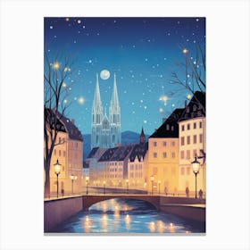 Winter Travel Night Illustration Strasbourg France 1 Canvas Print