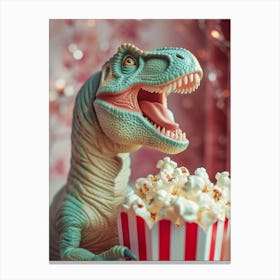 Pastel Toy Dinosaur Eating Popcorn 4 Canvas Print
