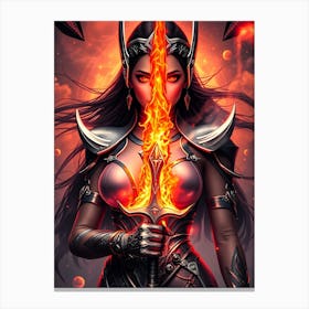 Elven Warrior With Fire Sword Canvas Print