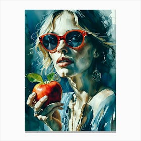 Woman With An Apple Canvas Print