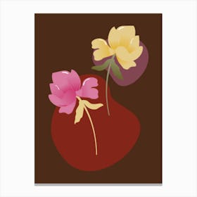 Two Flowers On A Brown Background Canvas Print