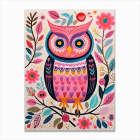 Pink Scandi Owl 1 Canvas Print