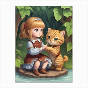 Girl & cat Canvas Print