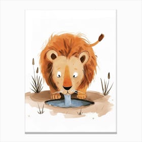 African Lion Drinking From A Watering Hole Clipart 3 Canvas Print