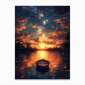 Sunset With A Boat 3 Canvas Print