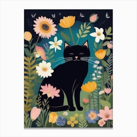 Black Cat In Flowers 4 Canvas Print