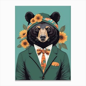 Floral Black Bear Portrait In A Suit (15) Canvas Print