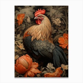 Dark And Moody Botanical Rooster 3 Canvas Print