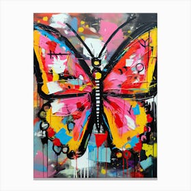 Pink Butterfly in Basquiat's Style Canvas Print