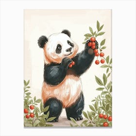 Giant Panda Standing And Reaching For Berries Storybook Illustration 7 Canvas Print