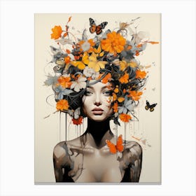 portrait illustration of woman with flowers 3 Canvas Print