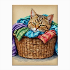 Cat In A Basket Canvas Print