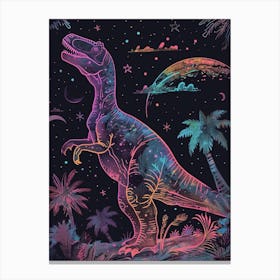 Neon Dinosaur Lines At Night 4 Canvas Print