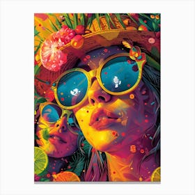 Woman In A Hat And Sunglasses, Vibrant, Bold Colors, Pop Art Canvas Print