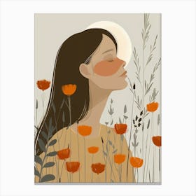Illustration Of A Woman In A Field Of Flowers Canvas Print