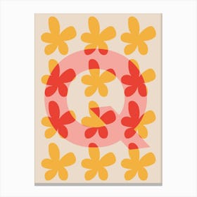 Alphabet Flower Letter Q Print - Pink, Yellow, Red Canvas Print