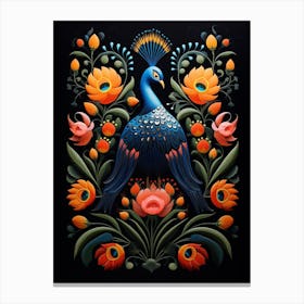 Folk Bird Illustration Peacock 2 Canvas Print