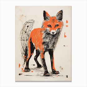 Gray Fox, Woodblock Animal Drawing 3 Canvas Print