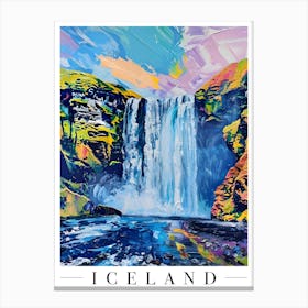 Iceland Skogafoss Waterfall Colourful Art Print Canvas Print