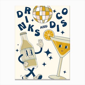 Drinks And Disco Retro Characters Canvas Print