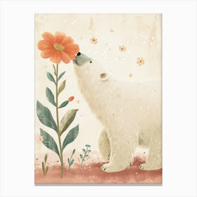 Polar Bear Sniffing A Flower Storybook Illustration 1 Canvas Print