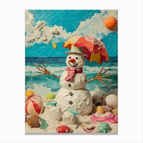 Retro Kitsch Snowmen On The Beach 4 Canvas Print
