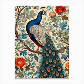 Floral Cream Vintage Peacock Wallpaper 1 Canvas Print