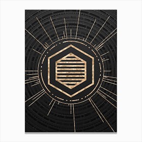 Geometric Glyph Symbol in Gold with Radial Array Lines on Dark Gray n.0188 Canvas Print