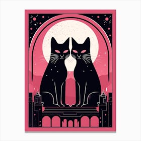 The Lovers Tarot Card, Black Cat In Pink 3 Canvas Print
