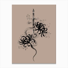 Sword with Snake and Black Flowers Canvas Print