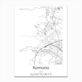 Komono,Japan Minimalist Map Canvas Print