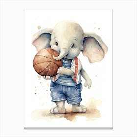 Elephant Painting Playing Basketball Watercolour 2 Canvas Print