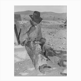 Mexican Cowboy Eating Dinner After The Roundup, Cattle Ranch Near Marfa, Texas By Russell Lee Canvas Print