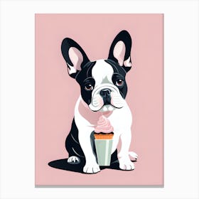 French Bulldog With Ice Cream Canvas Print