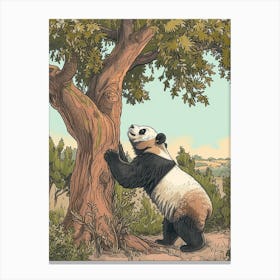 Giant Panda Scratching Its Back Against A Tree Storybook Illustration 3 Canvas Print