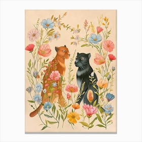 Folksy Floral Animal Drawing Panther 3 Canvas Print