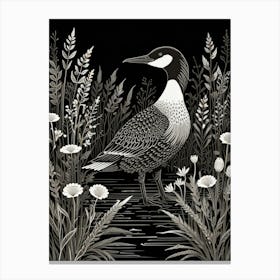 Bird Linocut Common Loon 7 Canvas Print