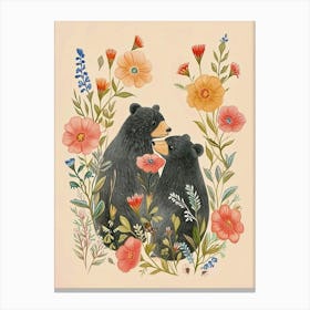 Folksy Floral Animal Drawing Bear 2 Canvas Print
