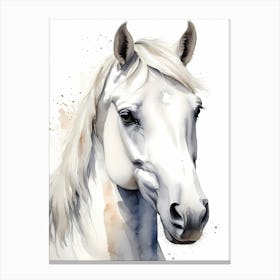 Floral White Horse Watercolor Painting (10) Canvas Print
